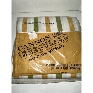Vtg Cannon Monticello Twin Flat Sheet Green & Yellow Stripes New Irregulars